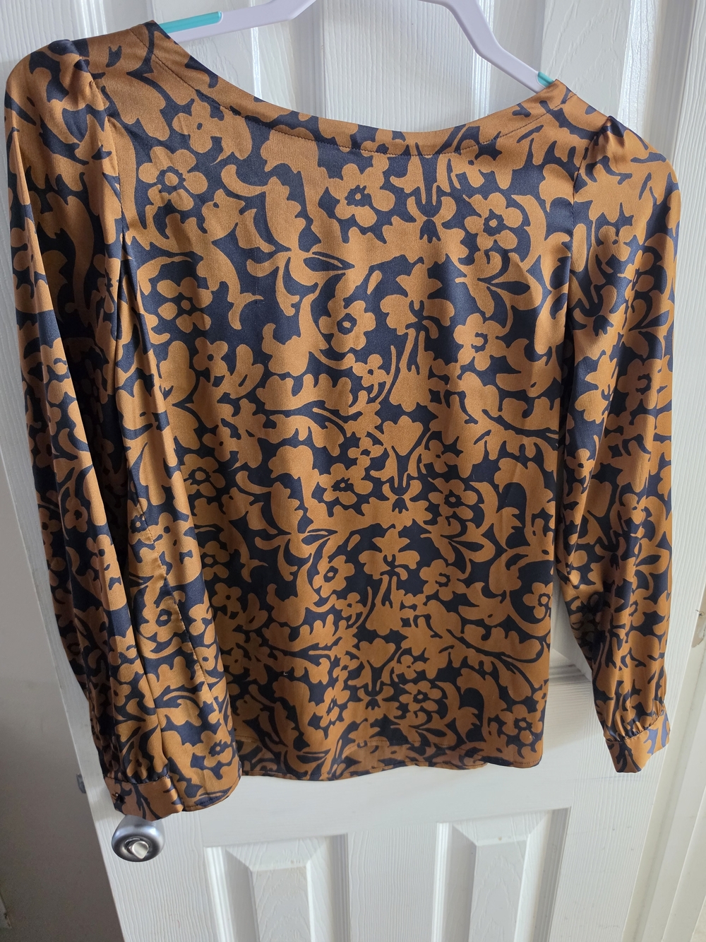 LOFT Brown & Black Floral-Print Long Sleeve Blouse
